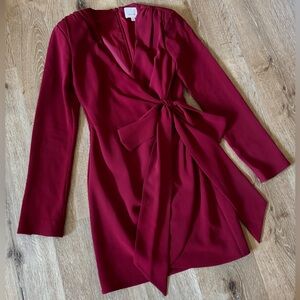 Cinq à Sept Long Sleeve Mini Sierra Wrap Dress in Deep Red size 0